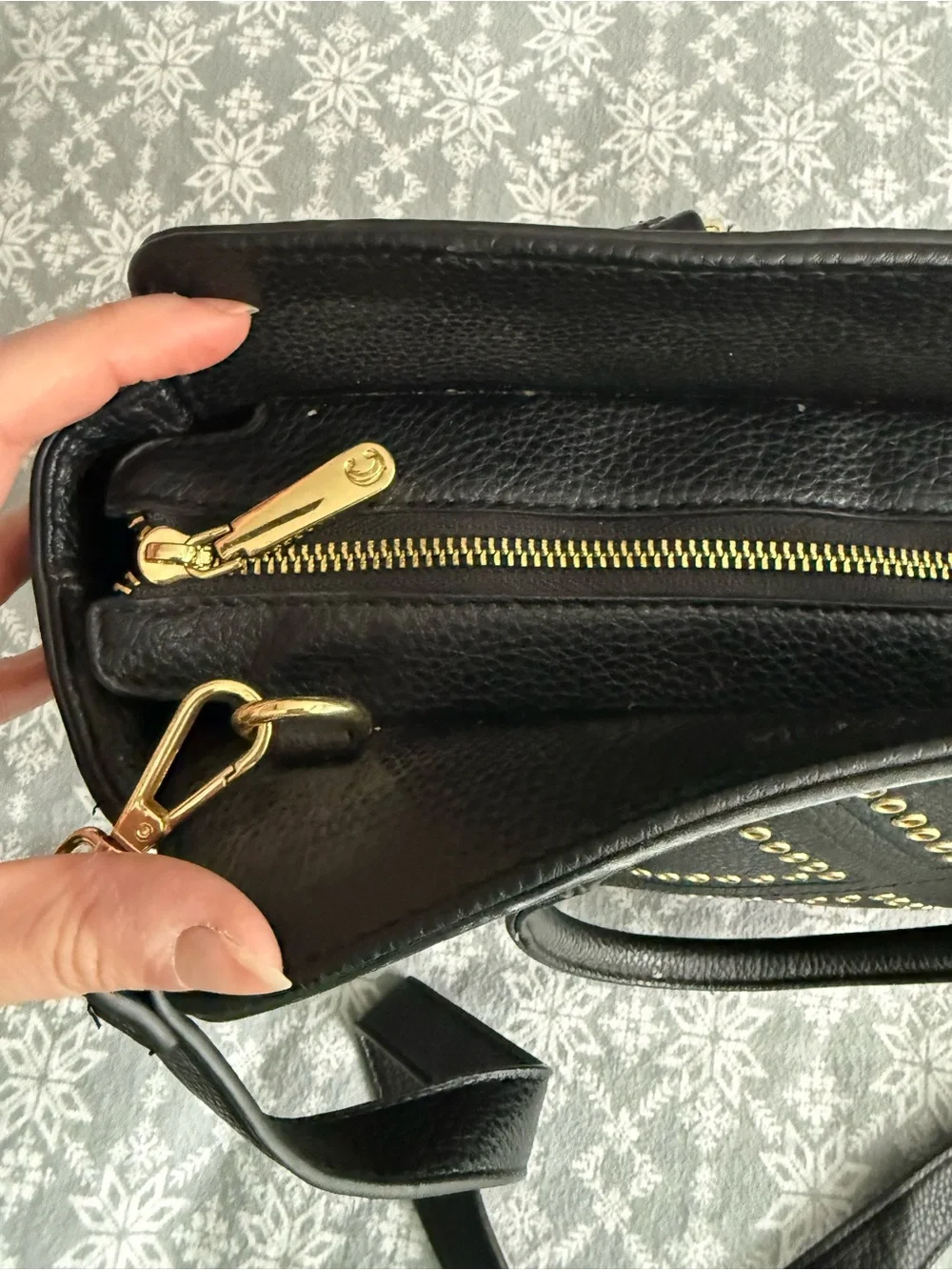 CHARMING CHARLIE Black Faux Leather Gold Studded Handbag Removable Strap Glam